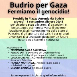 Budrio per Gaza,Fermiamo il genocidio!